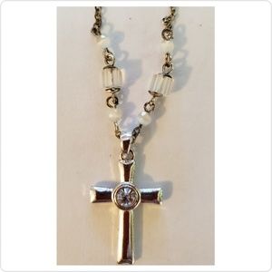 Silver Cross With Rhinestone on 18” Silver Chain